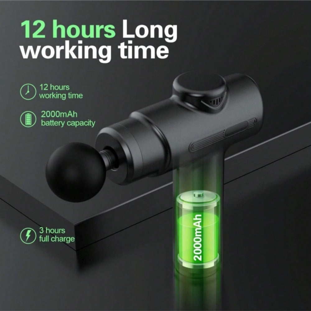 PulseRelief™ Pro Massage Gun — 12H Battery, 12mm Deep Tissue, 8 Professional Heads