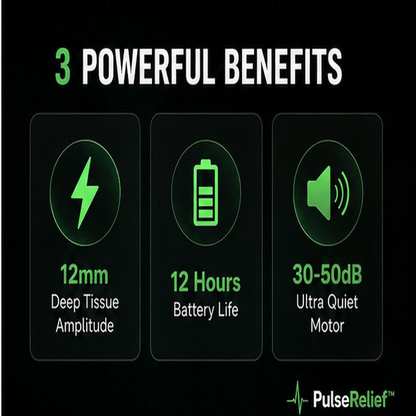 PulseRelief™ Pro Massage Gun — 12H Battery, 12mm Deep Tissue, 8 Professional Heads