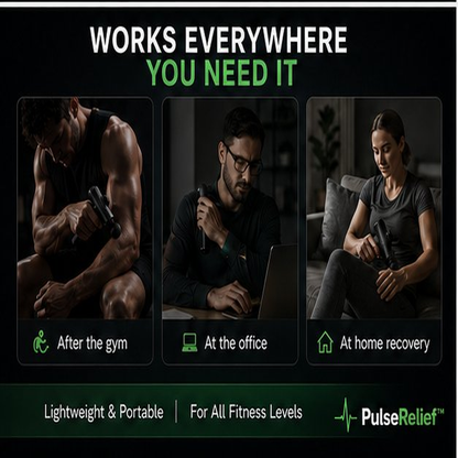 PulseRelief™ Pro Massage Gun — 12H Battery, 12mm Deep Tissue, 8 Professional Heads
